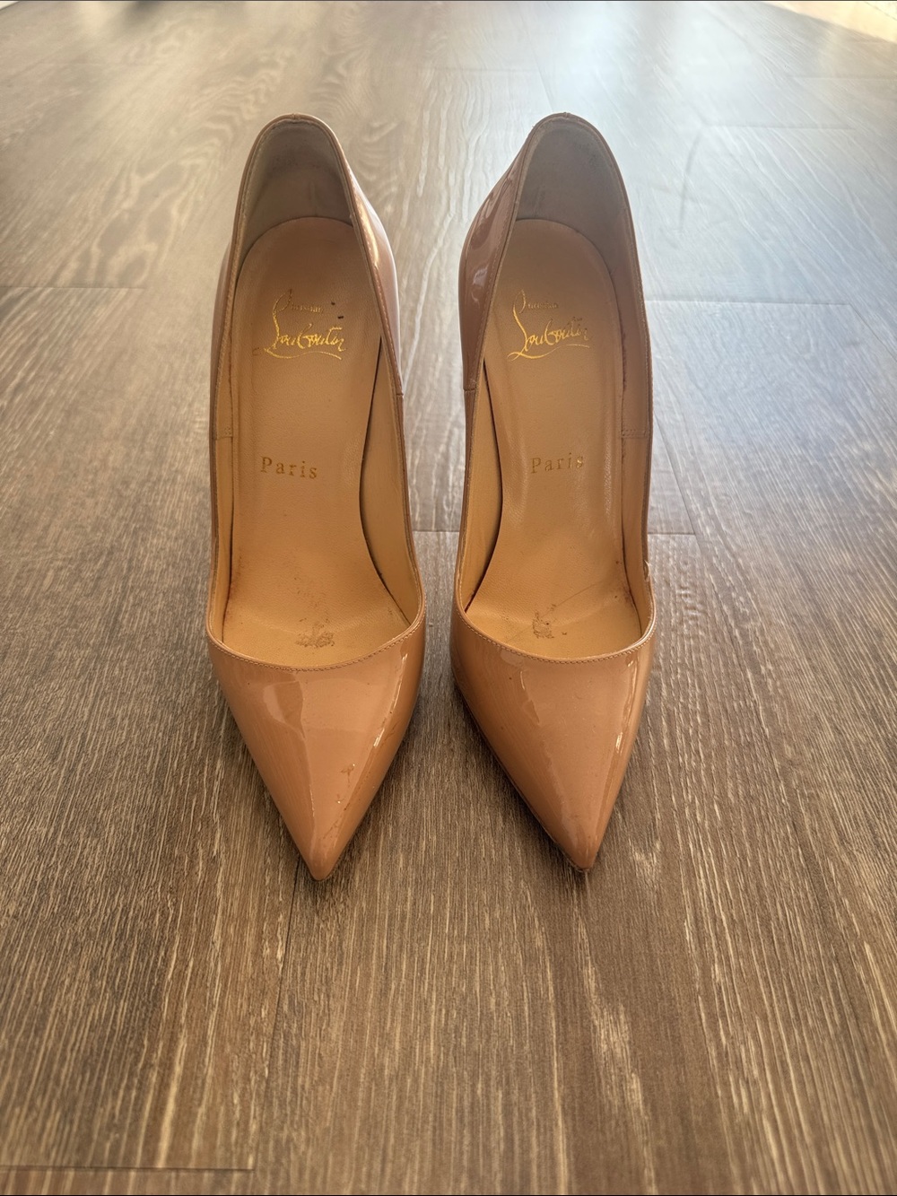 Christian Louboutin Patent Nude Pink Pointed-Toe Pumps